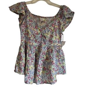 Floral Kids Blouse with Ruffled Sleeves